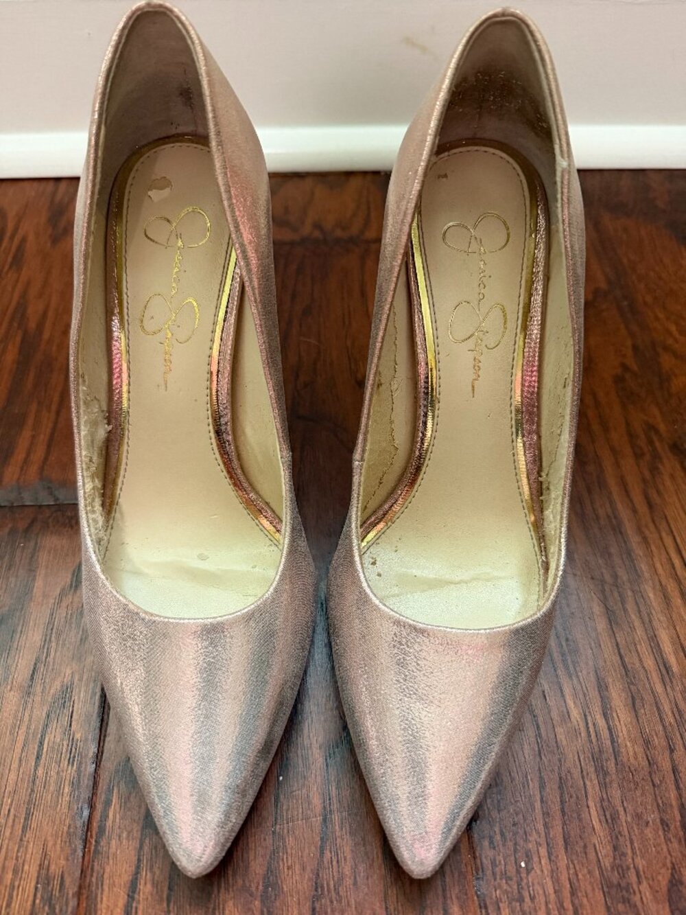Jessica Simpson Rose Gold Pointed-Toe Heels – Size 6.5